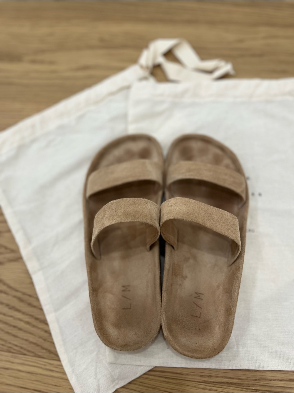 Lauren Manoogian Suede Double-Strap Sandals in sand